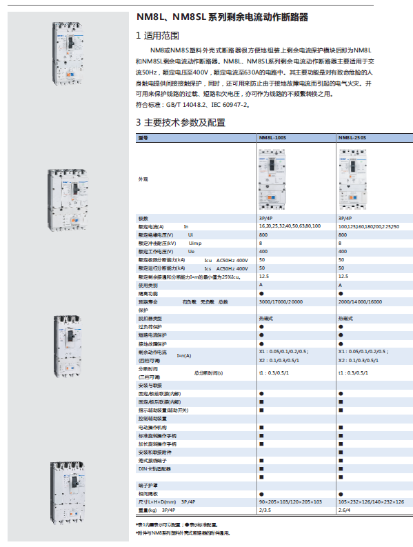 NM8L、NM8SL系列剩余电流动作断路器选型